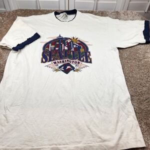 Vintage Alore Seattle Washington Ringer T-Shirt XL Made in USA Single Stitch PNW